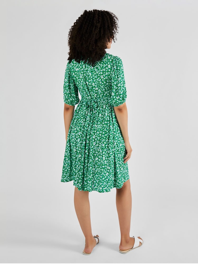 JoJo Maman Bébé Green Floral Floral V-Neck Maternity Dress - Image 2 of 5