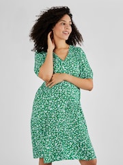 JoJo Maman Bébé Green Floral Floral V-Neck Maternity Dress - Image 3 of 5