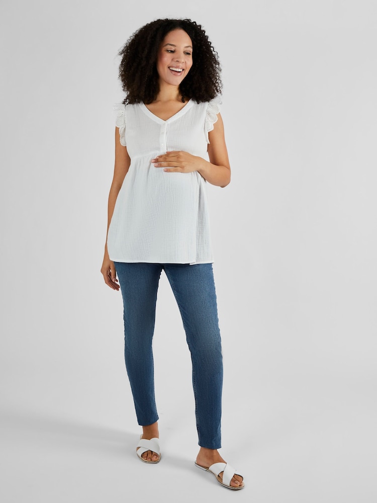 Weiß - Jojo Maman Bébé Umstandsmode Bluse mit Flatterärmeln - Bild 2 von 4