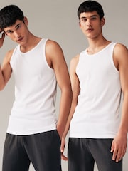 White Ribbed 2 Pack 100% Cotton Vests 5 Pack - Image 1 of 9