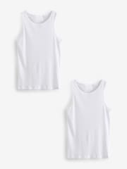 White Ribbed 2 Pack 100% Cotton Vests 5 Pack - Image 6 of 9