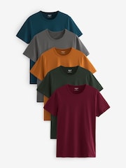 Rich Green/Blue/Orange/Grey Slim Fit 100% Cotton Underwear T-Shirts 5 Pack - Image 1 of 15