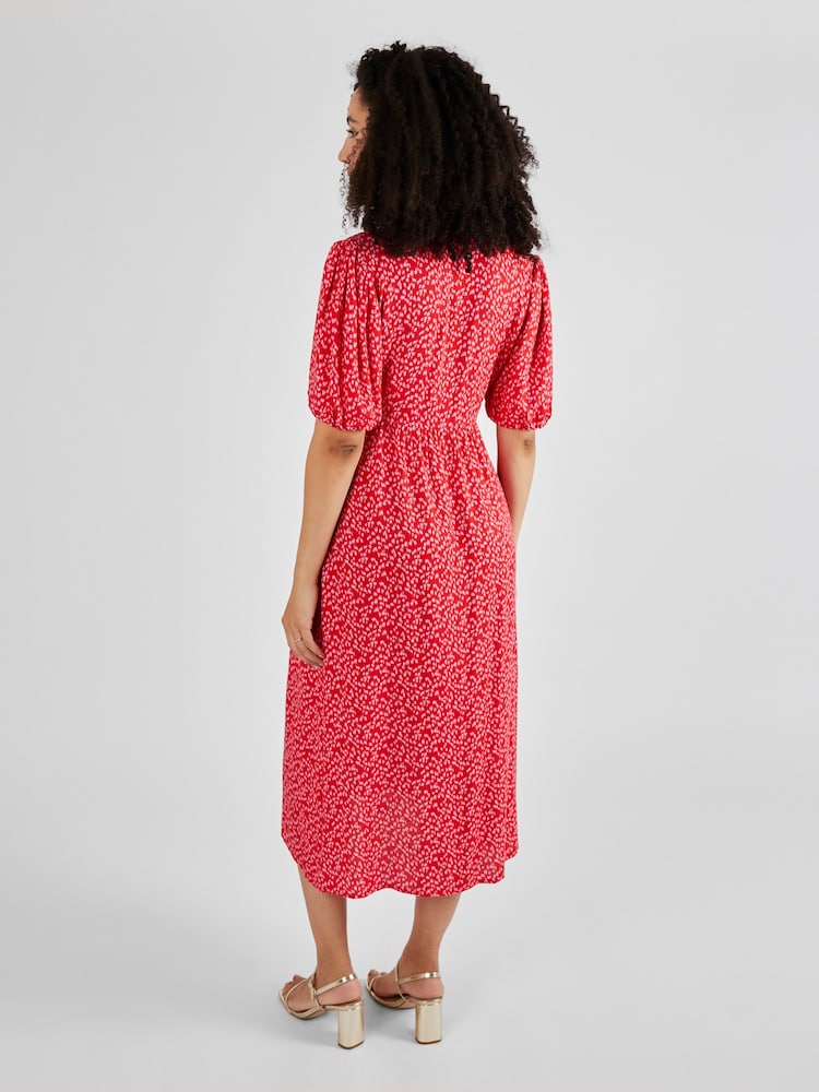 JoJo Maman Bébé Red Maternity Midi Tea Dress - Image 2 of 5