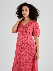 JoJo Maman Bébé Red Maternity Midi Tea Dress - Image 3 of 5