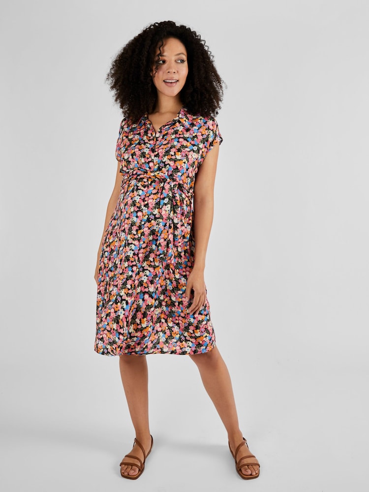 JoJo Maman Bébé Multi Floral Maternity Shirt Dress With Tie - Image 2 of 5