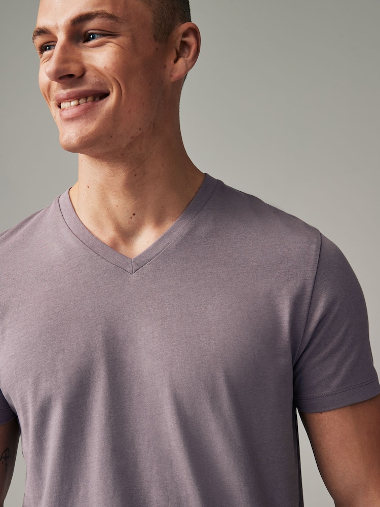 Light Grey/Blue/Green/Neutral V-Neck T-Shirts 5 Pack - Image 1 of 1
