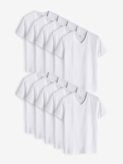Vit - Vanlig passform 100% bomull V-ringning T-shirt i lager 10 Förp - Bild 1 av 7
