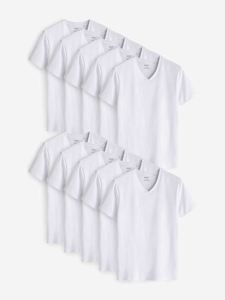 Vit - Vanlig passform 100% bomull V-ringning T-shirt i lager 10 Förp - Bild 1 av 7