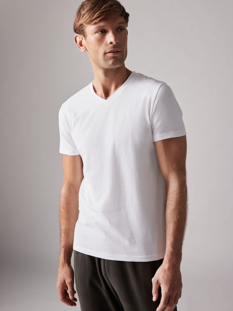 White Regular Fit 100% Cotton V-Neck Layering T-Shirts 10 Pack - Image 5 of 7