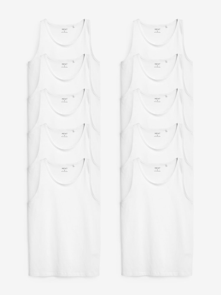 Blanco - Pack de 10 camisetas sin mangas para vestir a capas de algodón 100 % - Imagen 1 de 8 Blanco - Pack de 10 camisetas sin mangas para vestir a capas de algodón 100 % - Imagen 1 de 8