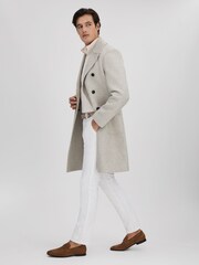Reiss Oatmeal Review Wool Blend Herringbone Coat - Image 3 of 6