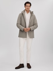 Reiss Taupe Dublin Water Repellent Removable Hooded Coat - Image 3 of 10