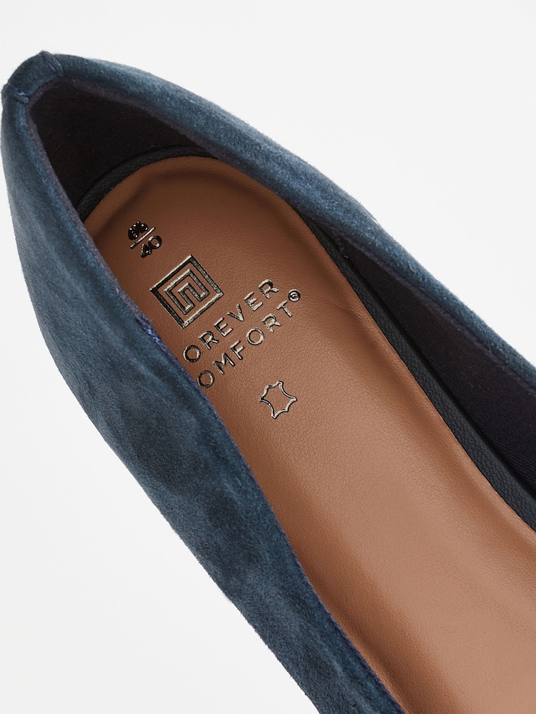 Mornarica - Usnjene balerinke s kvadratno konico in pentljo Forever Comfort® - Slika 6 iz 6