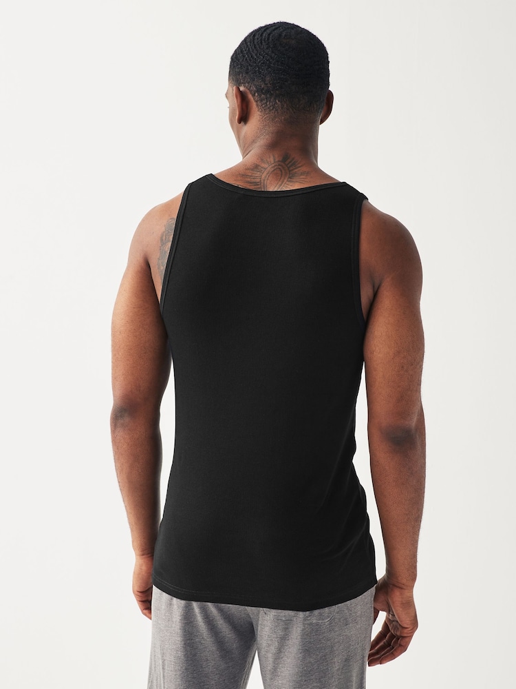 Black Ribbed 2 Pack 100% Cotton Vests 5 Pack - Image 1 of 2