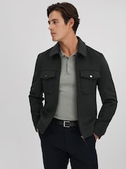 Reiss Dark Forest Green Peridoe Wool Blend Zip-Through Jacket - Image 1 of 6