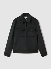 Reiss Dark Forest Green Peridoe Wool Blend Zip-Through Jacket - Image 2 of 6
