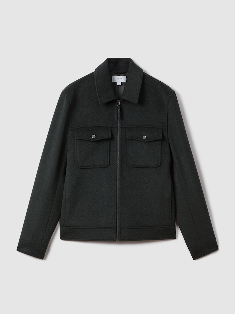 Reiss Dark Forest Green Peridoe Wool Blend Zip-Through Jacket - Image 2 of 6