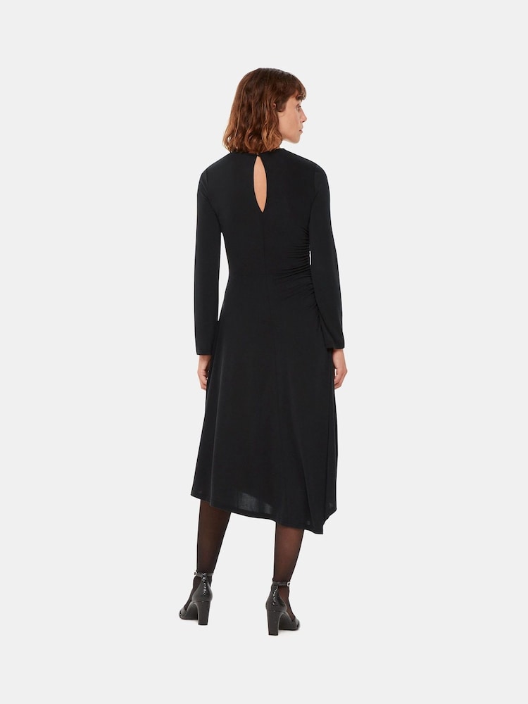 Whistles Asymmetric Jersey Midi Black Dress - Image 2 of 5