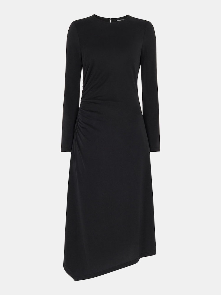 Whistles Asymmetric Jersey Midi Black Dress - Image 5 of 5