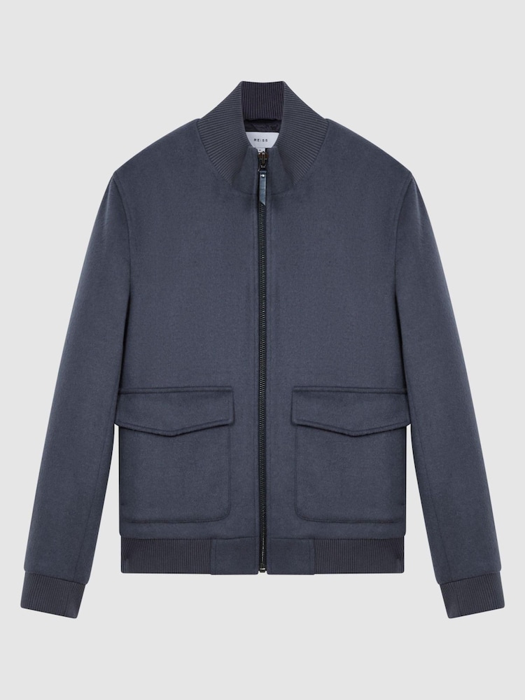 Reiss Airforce Blue Shuffle Wool Blend Zip-Through Jacket - Image 2 of 5