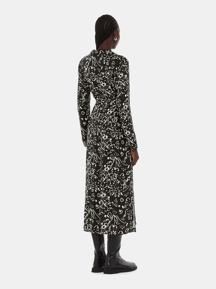 Whistles Scribble Bouquet Midi Black Dress - Image 2 of 5 Whistles Scribble Bouquet Midi Black Dress - Image 2 of 5