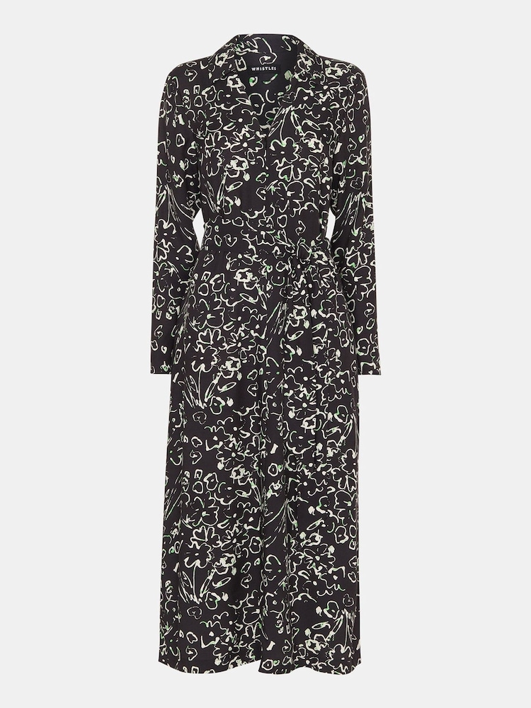 Whistles Scribble Bouquet Midi Black Dress - Image 5 of 5 Whistles Scribble Bouquet Midi Black Dress - Image 5 of 5
