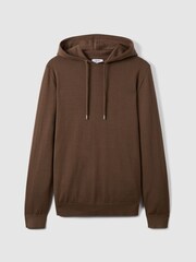 Reiss Pecan Brown Holland Merino Wool Drawstring Hoodie - Image 2 of 6