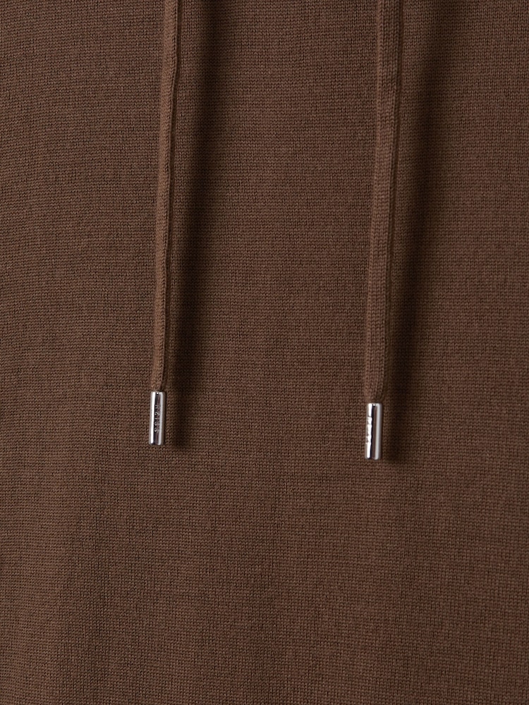Reiss Pecan Brown Holland Merino Wool Drawstring Hoodie - Image 6 of 6