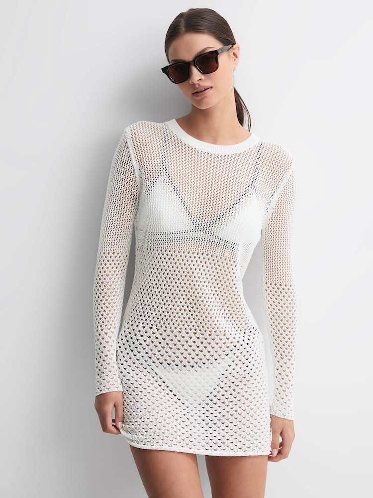Reiss Cream Esta Crochet Mini Dress - Image 1 of 5