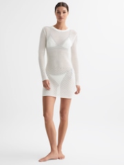 Reiss Cream Esta Crochet Mini Dress - Image 3 of 5