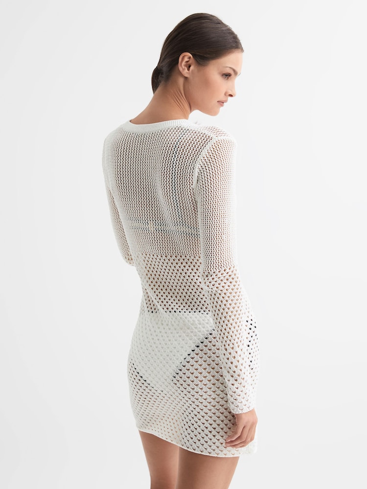 Reiss Cream Esta Crochet Mini Dress - Image 5 of 5