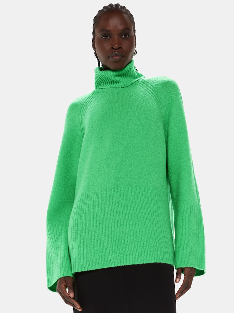 Whistles Green Textured Rib Detail Roll Neck Jumper - Image 1 of 5