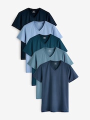 Dark Blue Regular Fit 100% Cotton V-Neck Underwear T-Shirts 5 Pack - Image 1 of 16