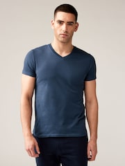 Dark Blue Regular Fit 100% Cotton V-Neck Underwear T-Shirts 5 Pack - Image 2 of 16