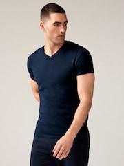 Dark Blue Regular Fit 100% Cotton V-Neck Underwear T-Shirts 5 Pack - Image 3 of 16