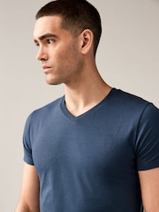 Dark Blue Regular Fit 100% Cotton V-Neck Underwear T-Shirts 5 Pack - Image 9 of 16