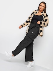 Yours Curve Black Wide Leg Woven Cargo Trousers - Image 1 of 3