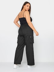 Yours Curve Black Wide Leg Woven Cargo Trousers - Image 2 of 3