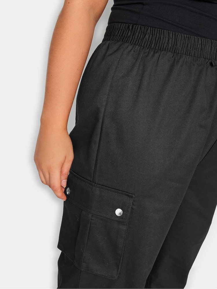 Yours Curve Black Wide Leg Woven Cargo Trousers - Image 3 of 3