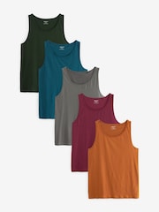 Rich Red/Green/Blue 100% Cotton Vests 5 Pack - Image 1 of 16