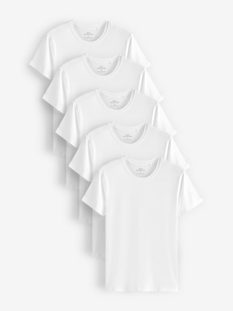 White 5 Pack Signature Bamboo T-Shirts - Image 1 of 2