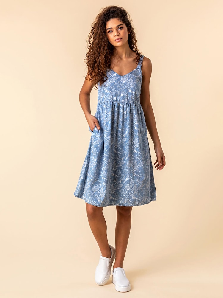 Roman Blue Tropical Print Sun Dress - Image 1 of 2