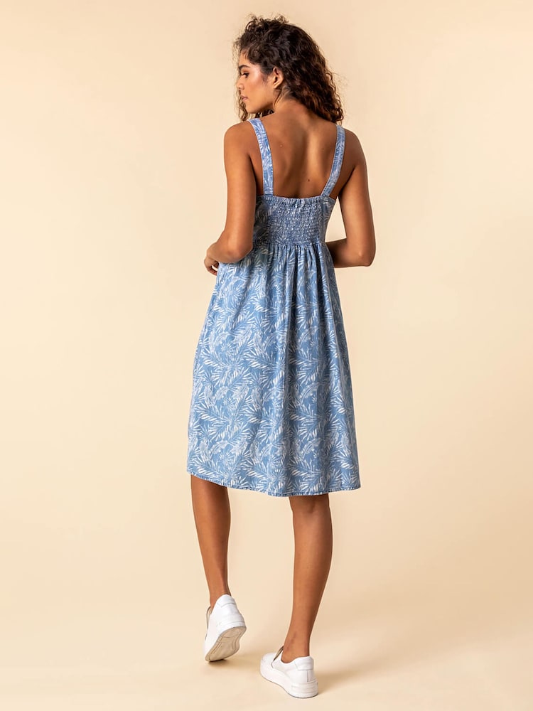 Roman Blue Tropical Print Sun Dress - Image 2 of 2