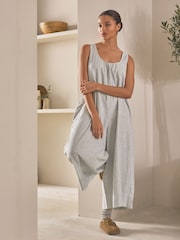 Ecru Stripe Linen Blend Wide Leg Jumpsuit - Image 2 of 5