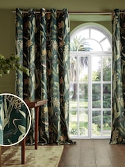 Graham & Brown Green Classic Botanical Eyelet Curtains - Image 1 of 3