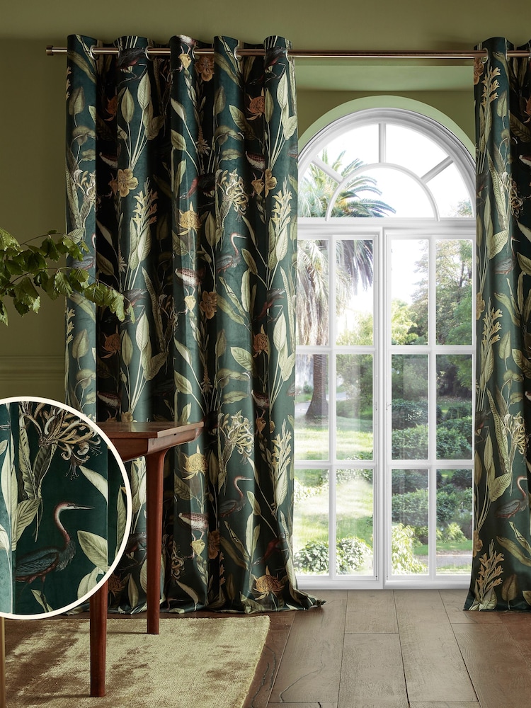 Graham & Brown Green Classic Botanical Eyelet Curtains - Image 1 of 3