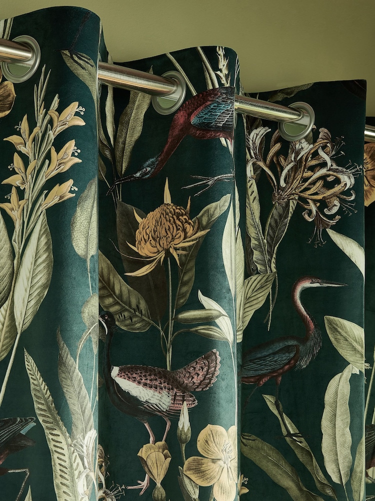 Graham & Brown Green Classic Botanical Eyelet Curtains - Image 2 of 3
