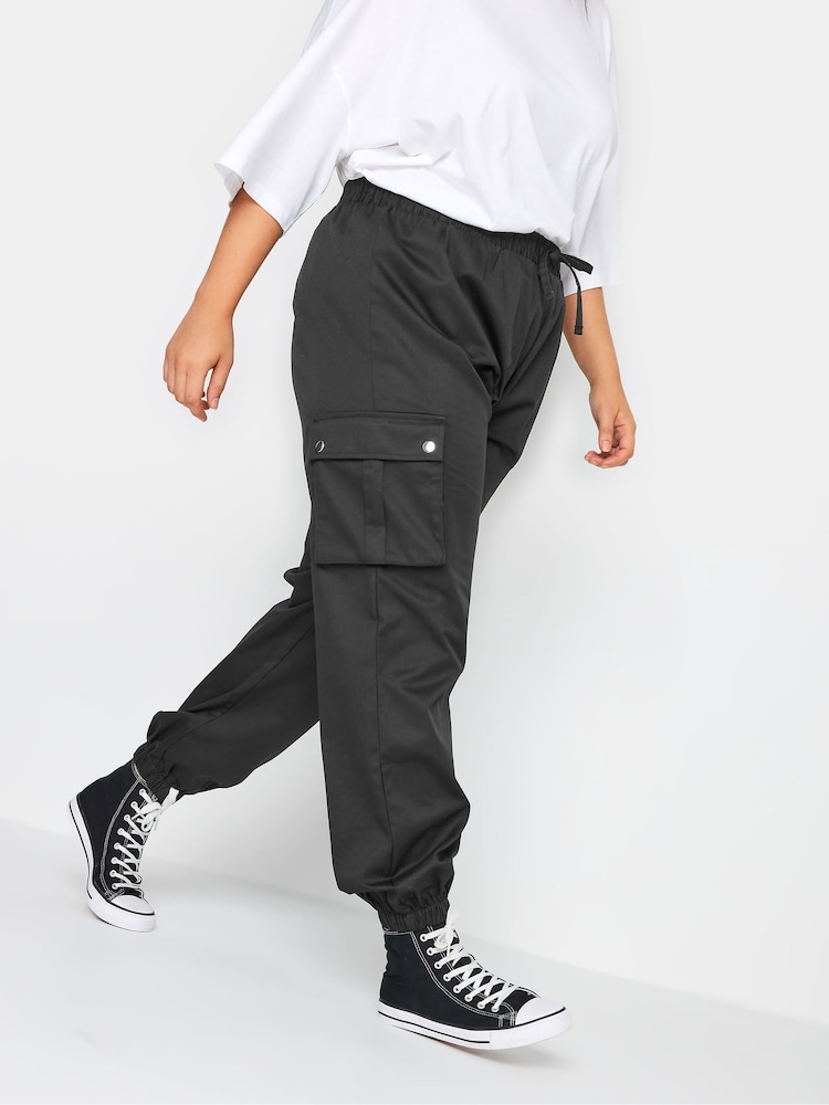 Schwarz - Yours Curve Gewebte Cargo-Hose mit Bündchen - Bild 1 von 4