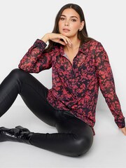 Long Tall Sally Red Sheer Button Through Shirt - Image 4 of 5