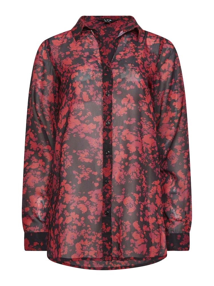 Long Tall Sally Red Sheer Button Through Shirt - Image 5 of 5